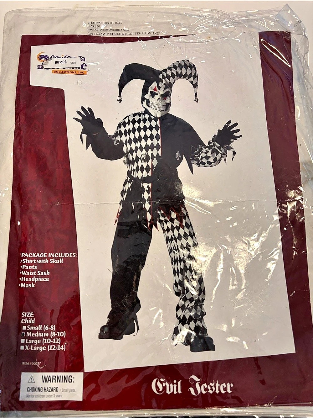 Evil Jester Costume Black & White Boys Medium